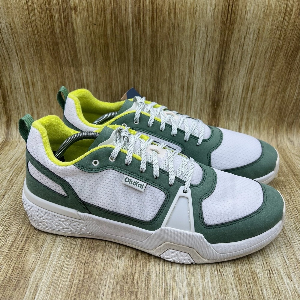 OluKai Anau Pickleball Shoes Men's Size 8.5 Bright White Leaf Green Sneakers